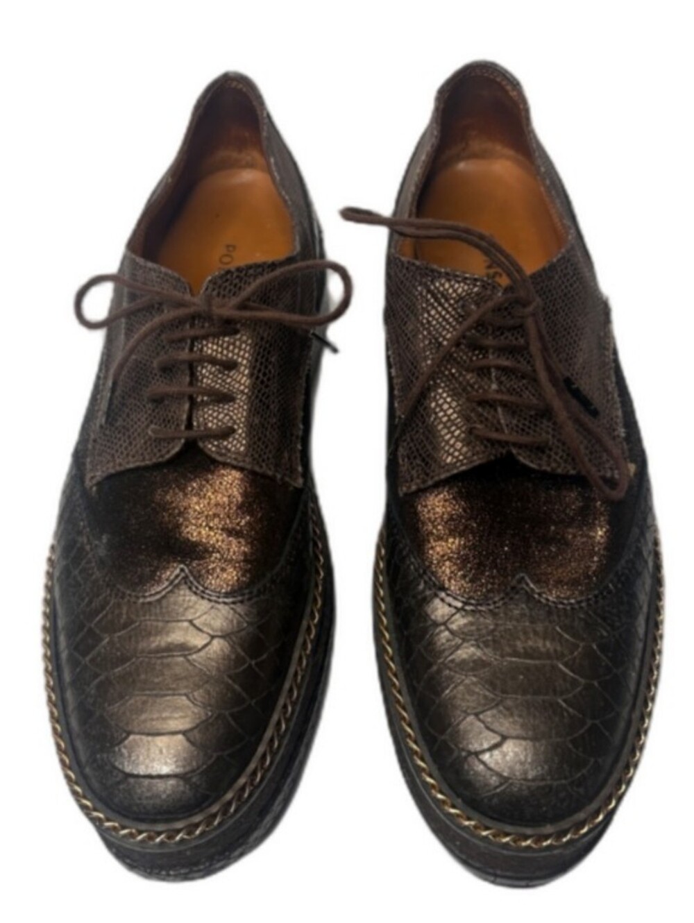 Pons Quintana Brown Textured Leather Lace-Up Dress Shoes Size 40 (10)